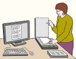 Illustration einer Frau, die etwas einscannt. 